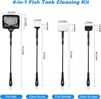 hygger Small Fish Tank Cleaner, Aquarium Cleaning Tools Kit with Handle, Seaweed Scraper, Fishing