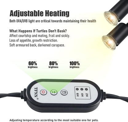 Reptile Heat Lamp, Double-Head Heat Lamp with Clamp, UVA UVB Reptile Light with Intelligent Cycle