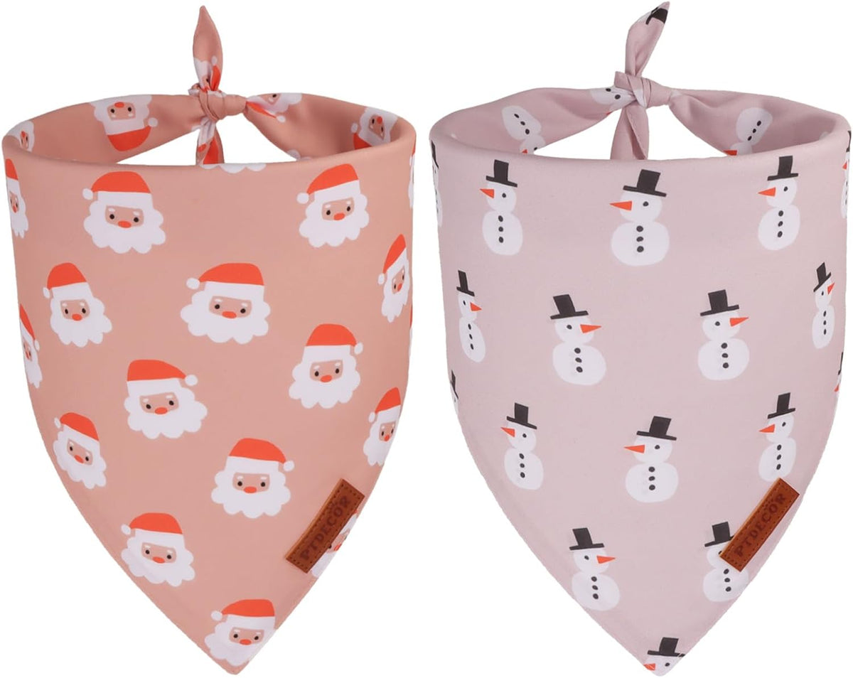 PTDECOR Christmas Dog Bandana, Santa and Snowman Design Reversible Holiday Pet Scarf, Premium