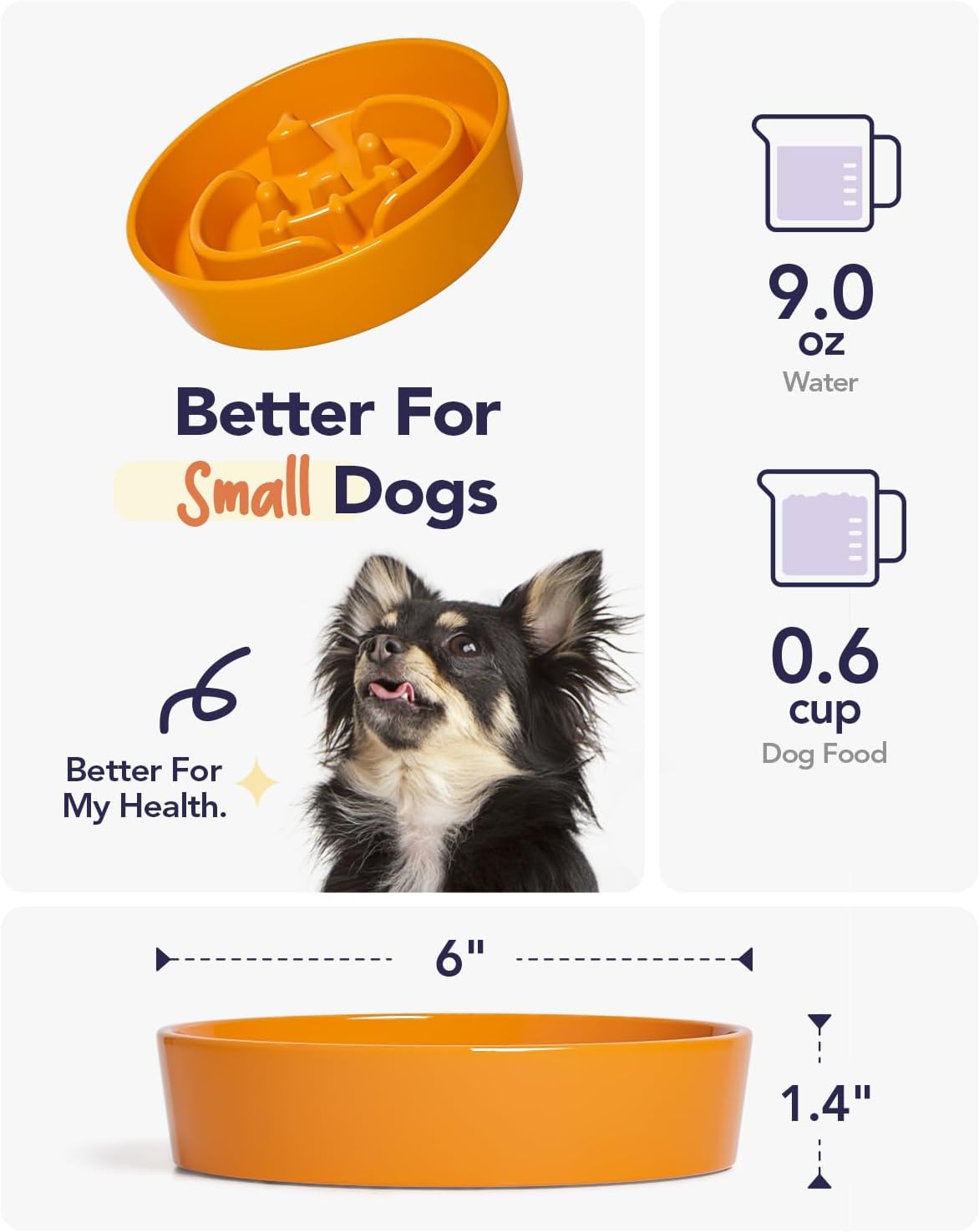 LE TAUCI Ceramic Slow Feeder Dog Bowls Small Breed, 0.6 Cups Dog Food Dish for Fast Eaters, Puzzle
