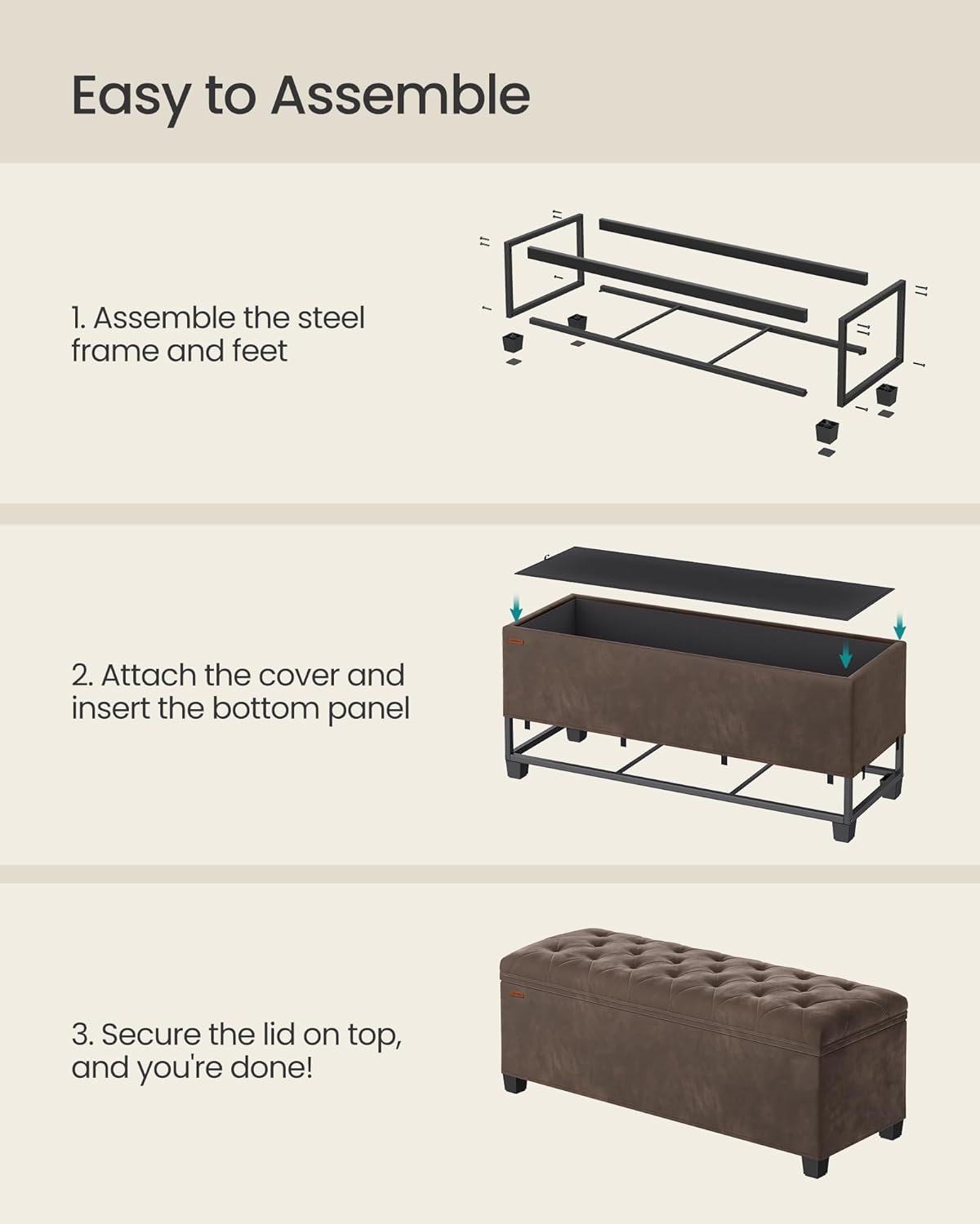 SONGMICS Velvet Storage Ottoman Bench, Foot Rest with Legs, 15.7 x 43 x 15.7 Inches, End of Bed