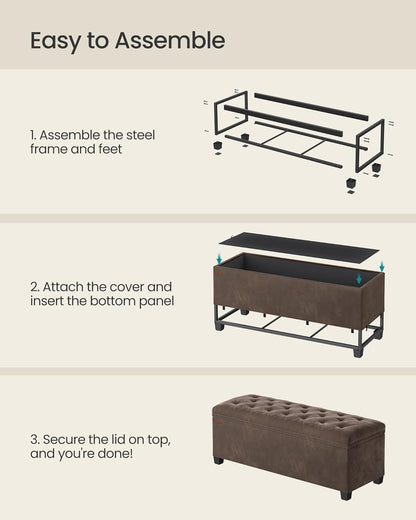 SONGMICS Velvet Storage Ottoman Bench, Foot Rest with Legs, 15.7 x 43 x 15.7 Inches, End of Bed