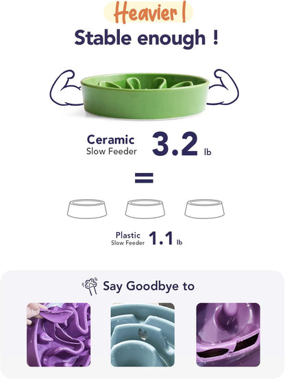LE TAUCI Ceramic Slow Feeder Dog Bowls Elevated for Small and Medium Breed, Dog Bowls with Wooden