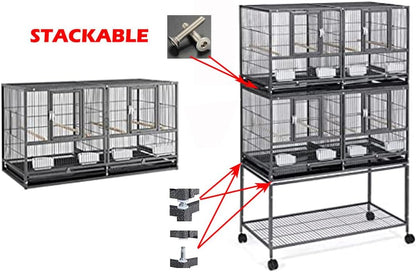 Combo Breeding Stacker Center Divided Breeder Bird Flight Double Rolling Cage with Side Breeding