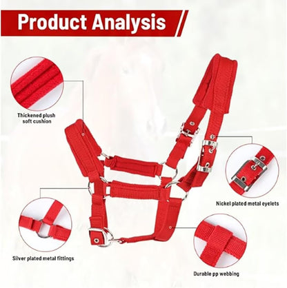 Horse Halter with Wool Lining, Adjustable Halter for Horses Satin Hardware to Prevent Friction