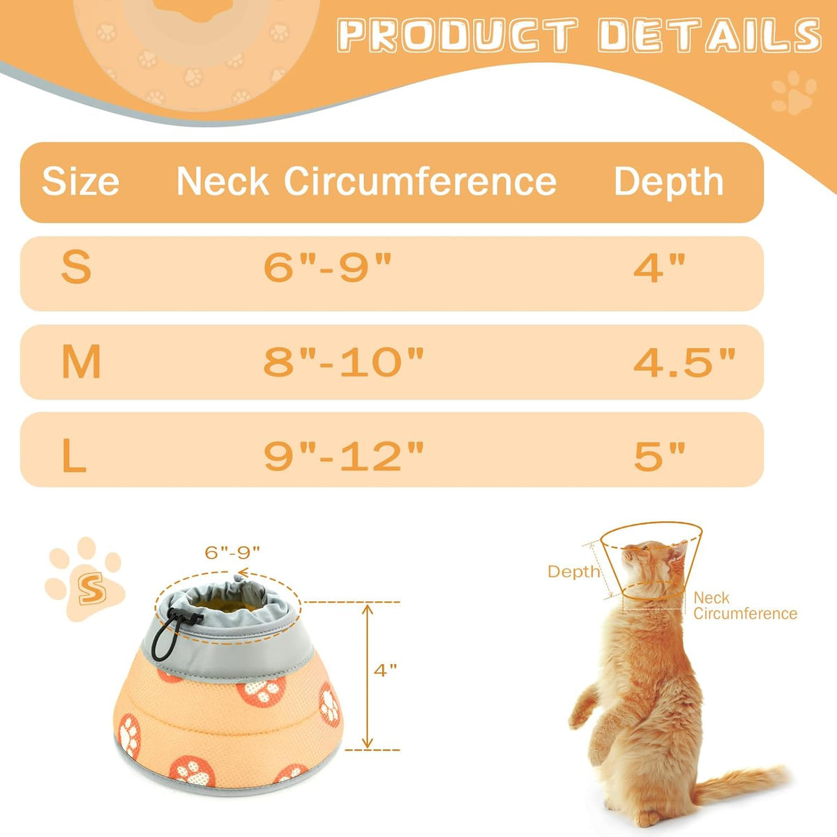 Cat Cone Collar Soft to Stop Licking After Surgery Cat Recovery Collar for Small Large Cats