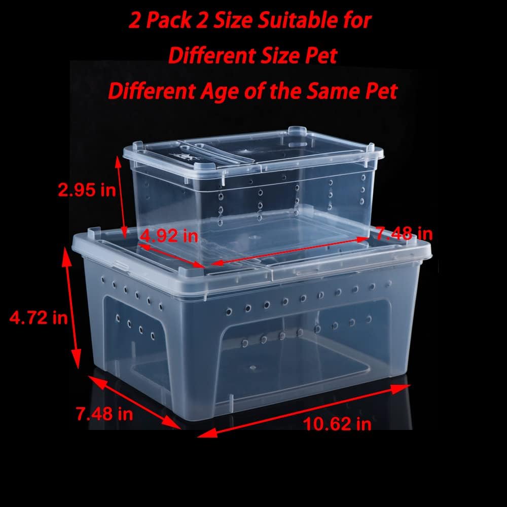 2 Pack Reptile Box Escape-Proof Breeding House Portable Reptile Terrarium Habitat for Reptile