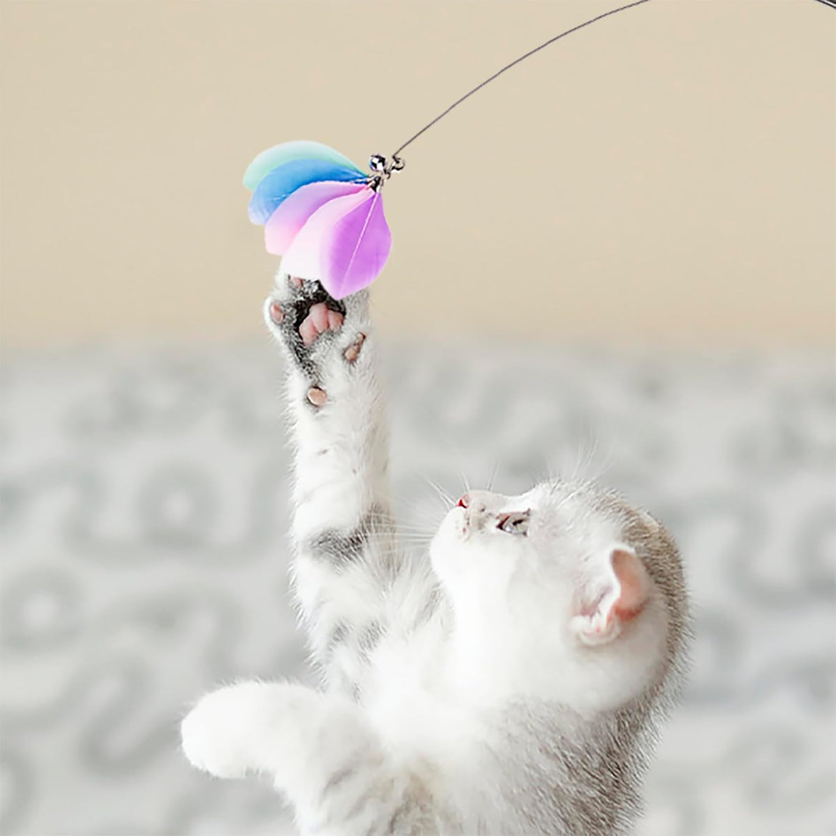 JXFUKAL Cat Feather Toy Refills, 6Pcs Simulation Bird Mouse Bee Worm Feather Cat Lures Wand