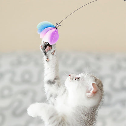 JXFUKAL Cat Feather Toy Refills, 6Pcs Simulation Bird Mouse Bee Worm Feather Cat Lures Wand