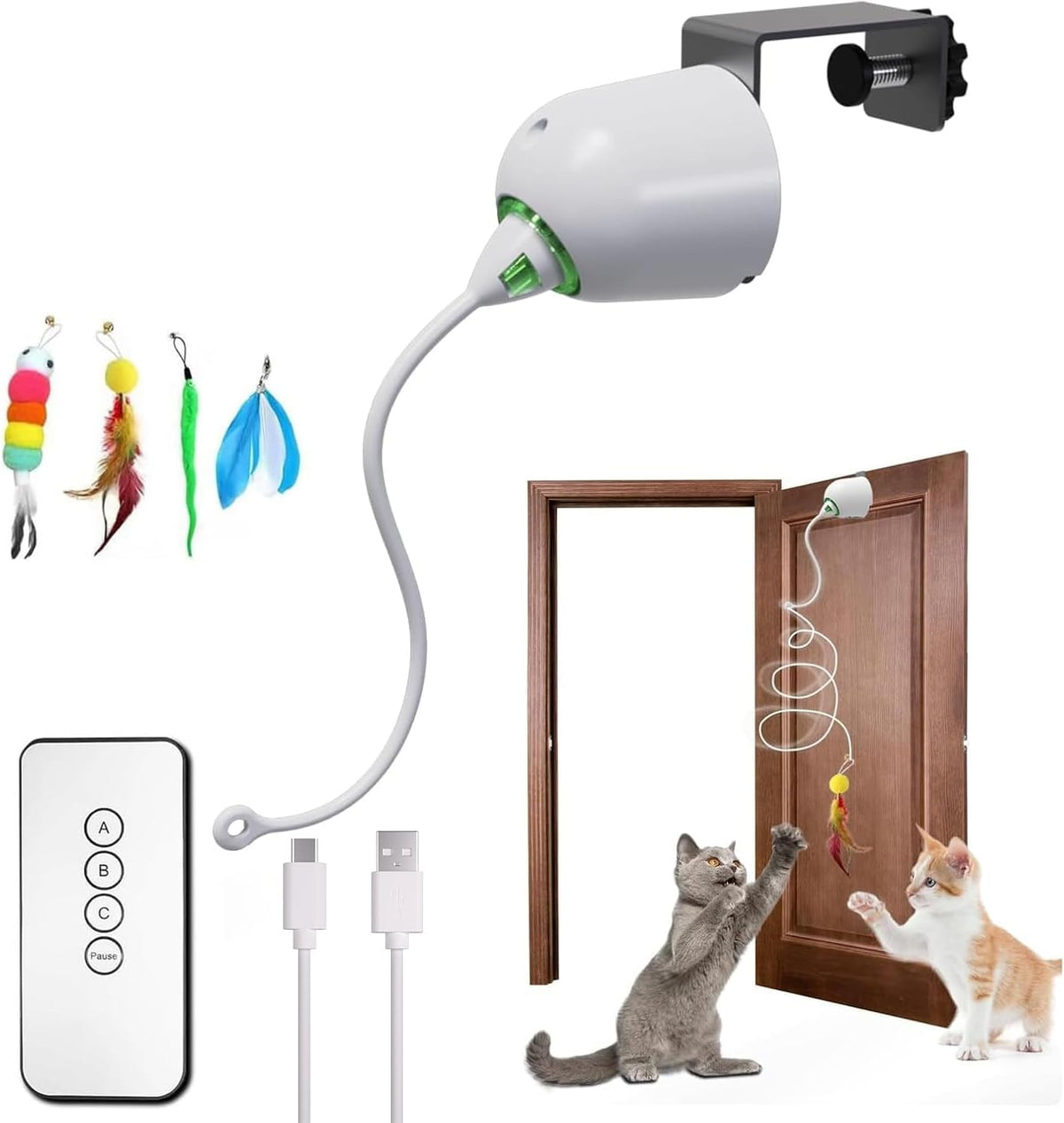 Cat Toys Interactive for Indoor, Cats Toy Hanging Door Electric for Bored, Feather Toy Kitten