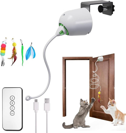 Cat Toys Interactive for Indoor, Cats Toy Hanging Door Electric for Bored, Feather Toy Kitten