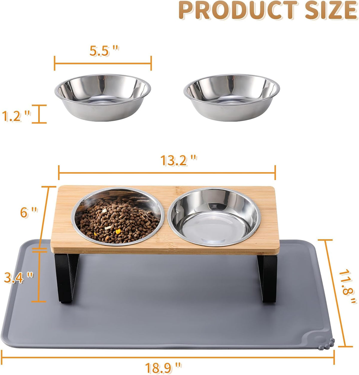 Upgraded Elevated Cat Bowls with Food Mat,15°Tilted Stand Anti Vomiting Raised Cat Dishes for Food