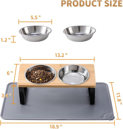Upgraded Elevated Cat Bowls with Food Mat,15°Tilted Stand Anti Vomiting Raised Cat Dishes for Food