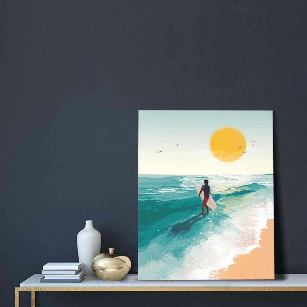 Beach Surfing Wall Art Ocean Coastal Wave Canvas Wall Decor Summer Nature Seascape Pictures