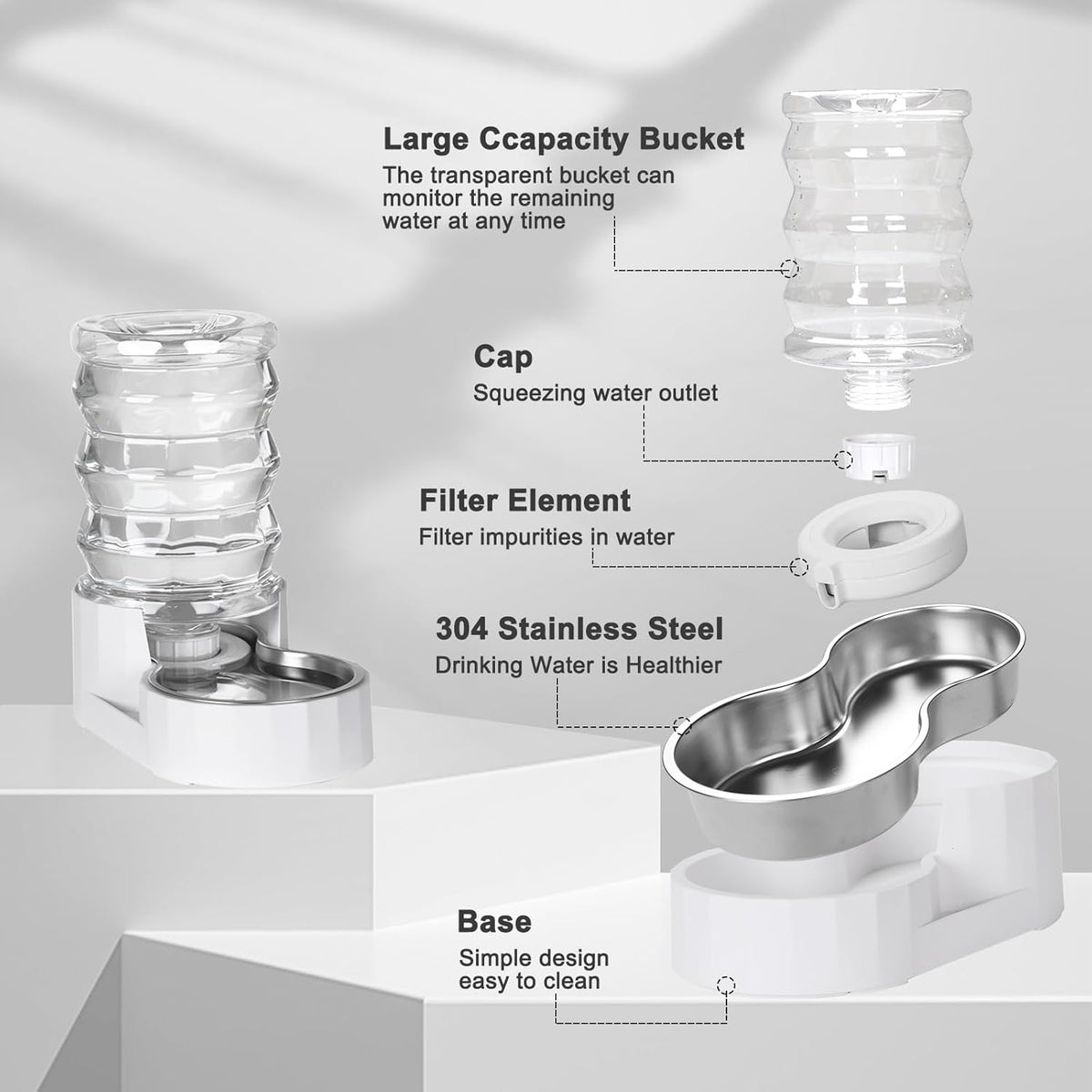 RIZZARI Pet Water Bowl Dispenser: 4L Automatic Stainless Steel Gravity Feeder - Large Capacity
