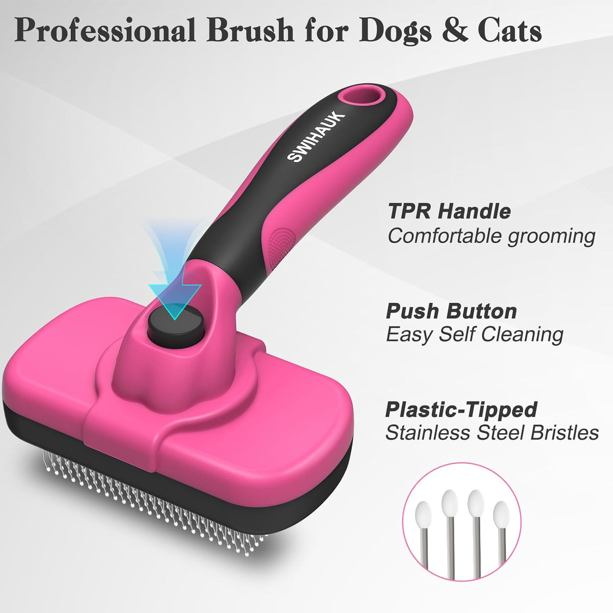 Swihauk Self Cleaning Slicker Brush for Dogs & Cats - Skin Friendly Grooming, Deshedding, Hair