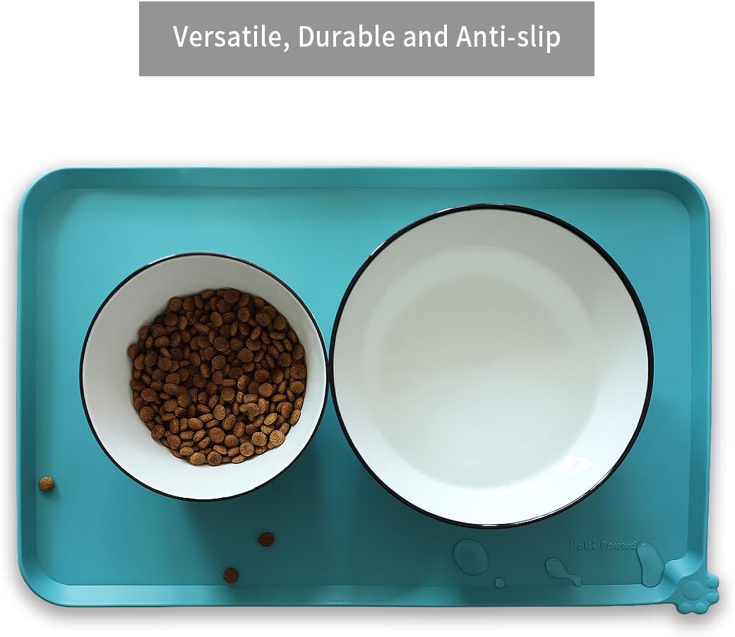 Hoki Found Silicone Pet Food Mats Tray - Non Slip Cat & Dog Bowl Mats - Waterproof & Pet-Friendly