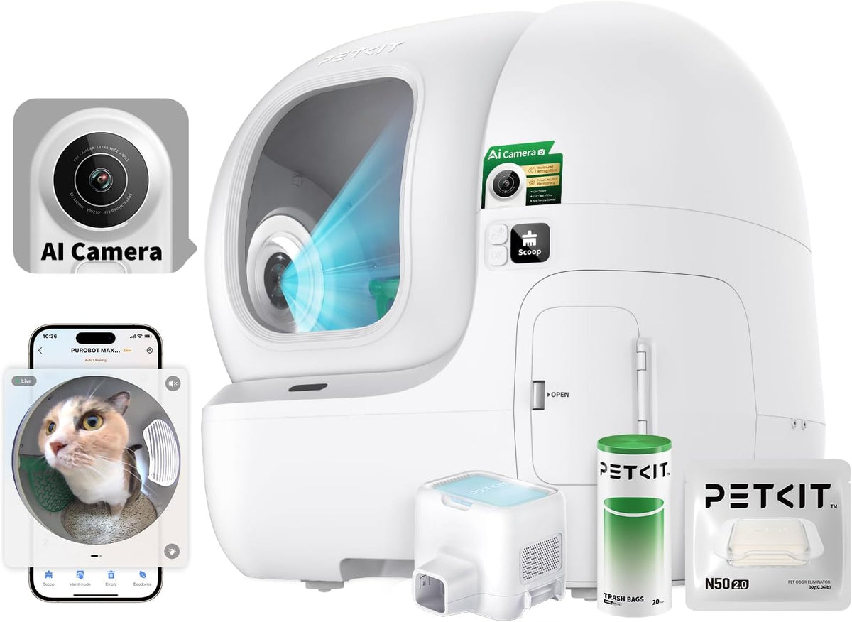 PETKIT 2025 Purobot Max Pro AI-Camera Self Cleaning Cat Litter Box, 210° Wide Angle Lens Night