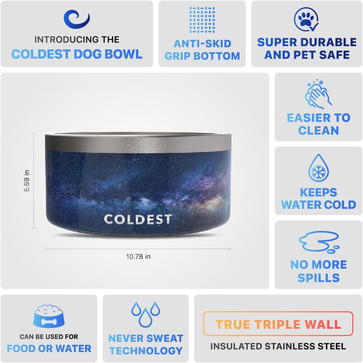 Coldest Dog Bowl - Anti Rust Metal, Non Slip, 3 Layers Insulated Stainless Steel Dog Bowls - Spill