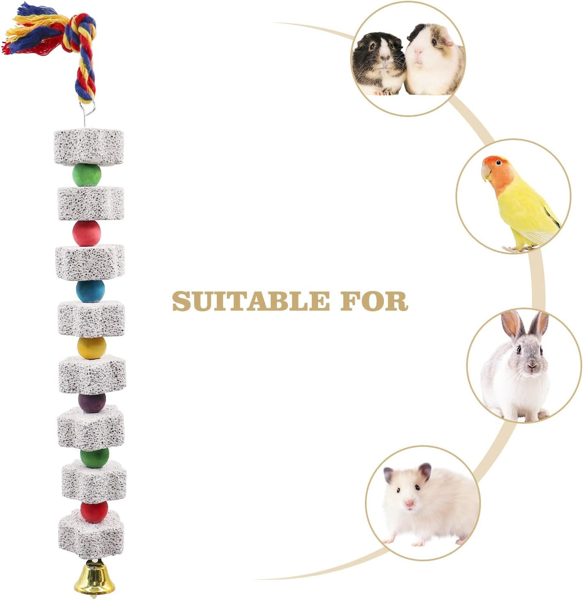 2 Pack Large Bird Chewing Toy, Parrot Beak Grinding Calcium Stone with Bells, Bird Cage
