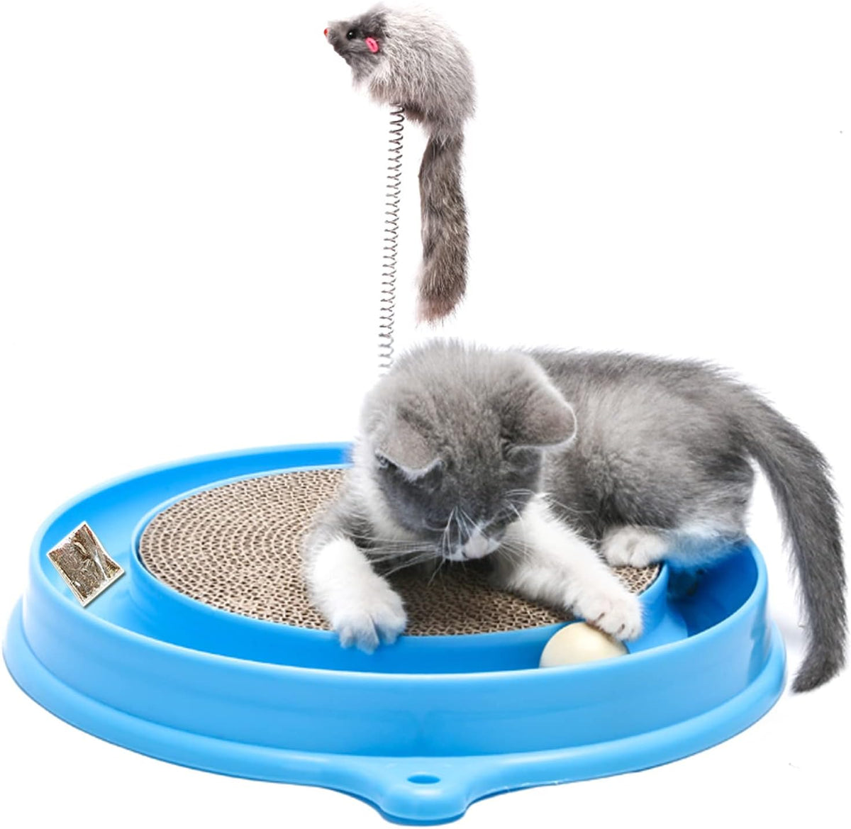AUOON Cat Scratcher Toy - Cat Scratch Pad with Cat Toy Ball Track and Plush Mouse Toy for Indoor