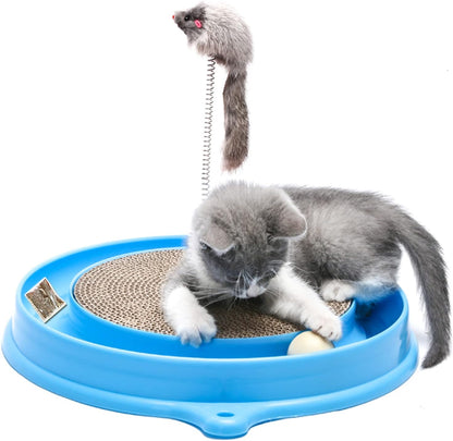 AUOON Cat Scratcher Toy - Cat Scratch Pad with Cat Toy Ball Track and Plush Mouse Toy for Indoor
