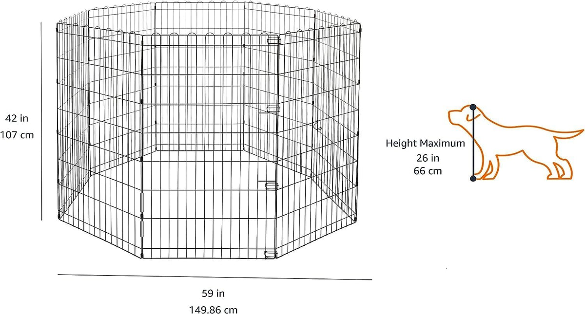 Amazon Basics Foldable Octagonal Metal Exercise Dog Playpen - Indoor/Outdoor, No Door, Large (8