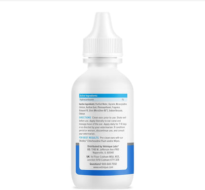 Vetnique Oticbliss Cat & Dog Ear Infection Treatment Drops - with 1% Hydrocortisone & MicroSilver