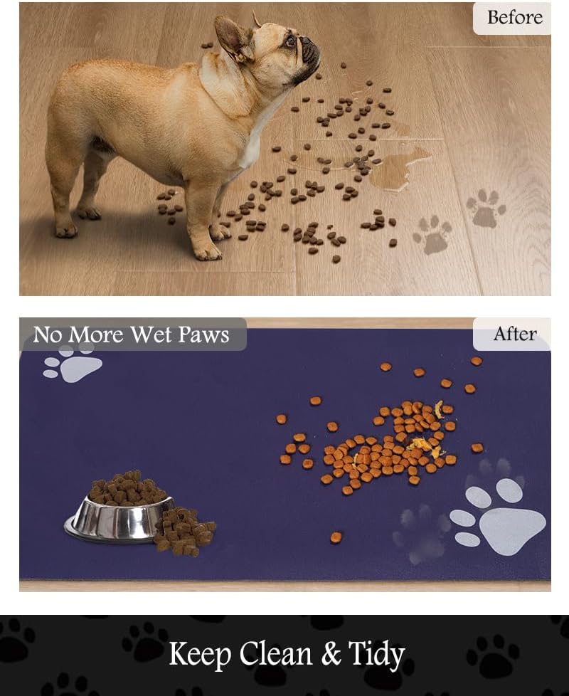 Pet Feeding Mat-Absorbent Dog Mat for Food and Water Bowl-No Stains Quick Dry Water Dispenser