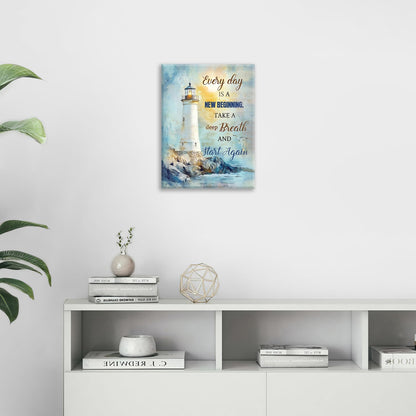 Ocean Lighthouse Pictures Wall Art, Coastal Nautical Bathroom Wall Decor Every Day is a New