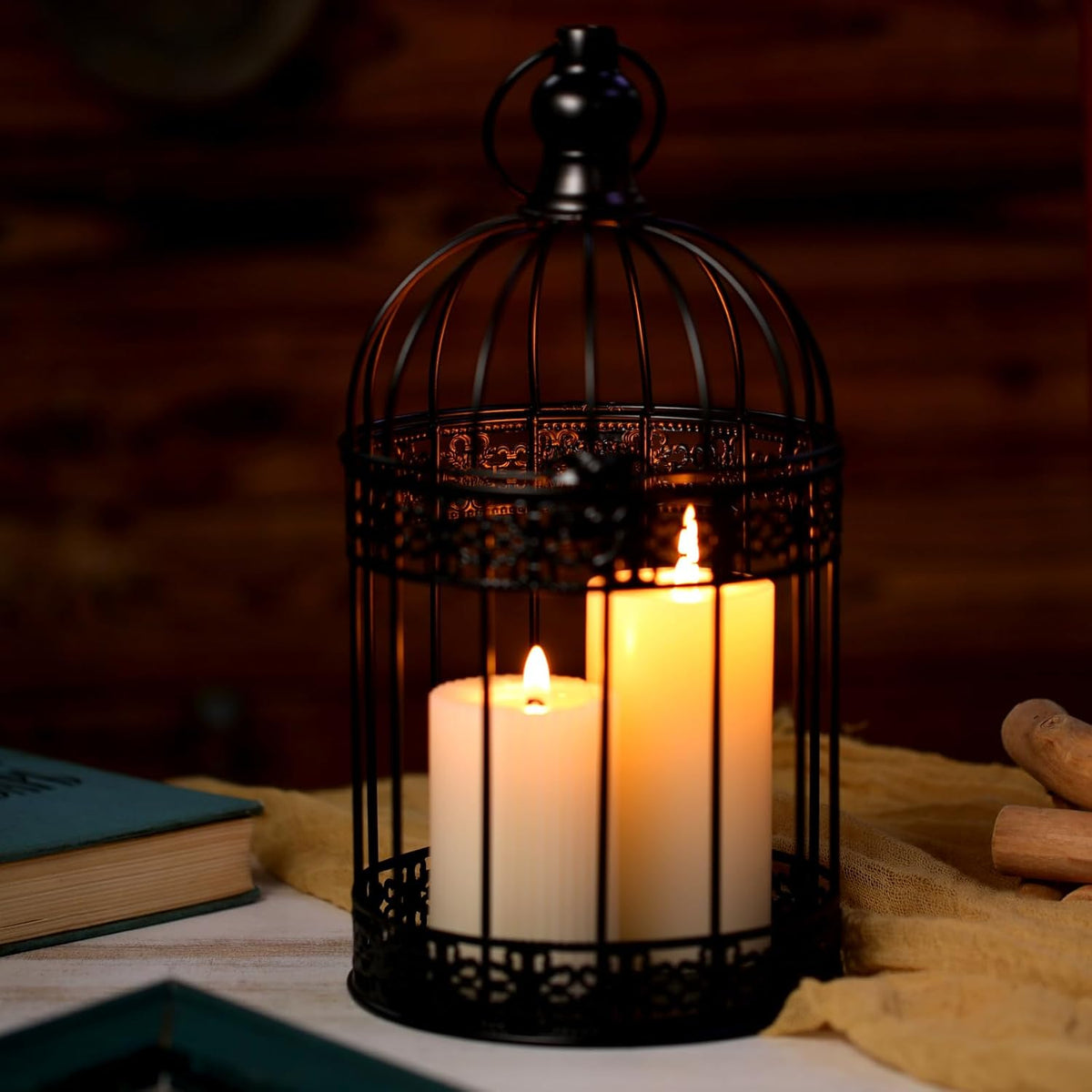 Sliner 4 Pcs Bird Cage Decorative Candle Holder Vintage Candle Holder Cage Lanterns Model for