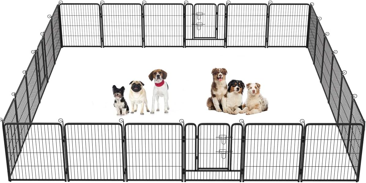 BestPet Dog Playpen Indoor 32 inch 24 Panels Metal Dog Pen Pet Dog Fence Outdoor Exercise Pen with