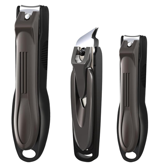 GLAMFIELDS Nail Clipper with Catcher, 3 Pack No Splash Fingernail Toenail Clipper,Slanted Edge Nail