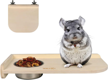 Chinchilla Wooden Platform Set, Pet Cage Platform with Feeding Bowl, Small Animals Cage Accessories