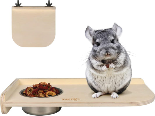 Chinchilla Wooden Platform Set, Pet Cage Platform with Feeding Bowl, Small Animals Cage Accessories