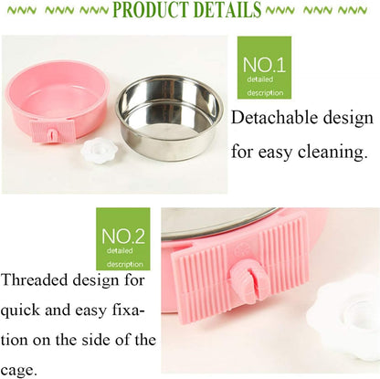 kathson Crate Dog Bowl, Removable Stainless Steel Hanging Pet Cage Bowl Food & Water Feeder Coop
