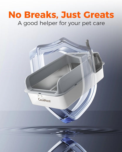 XXXL Stainless Steel Cat Litter Box 28.1''×20.5''× 10.1” Extra Large Metal Cat Litter Box for Big