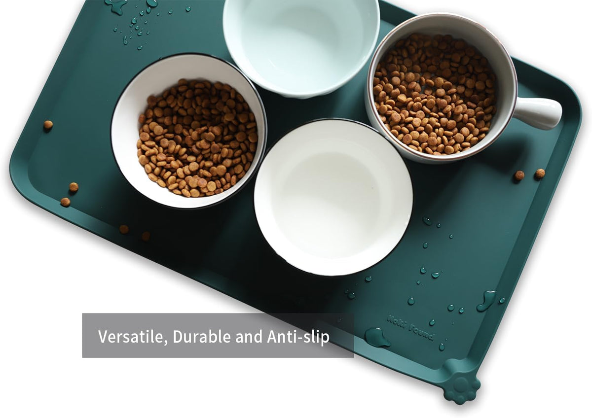 Hoki Found L Silicone Non Slip Pet Food Mats - Tray for Dogs & Cats - Waterproof Dog & Cat Bowl