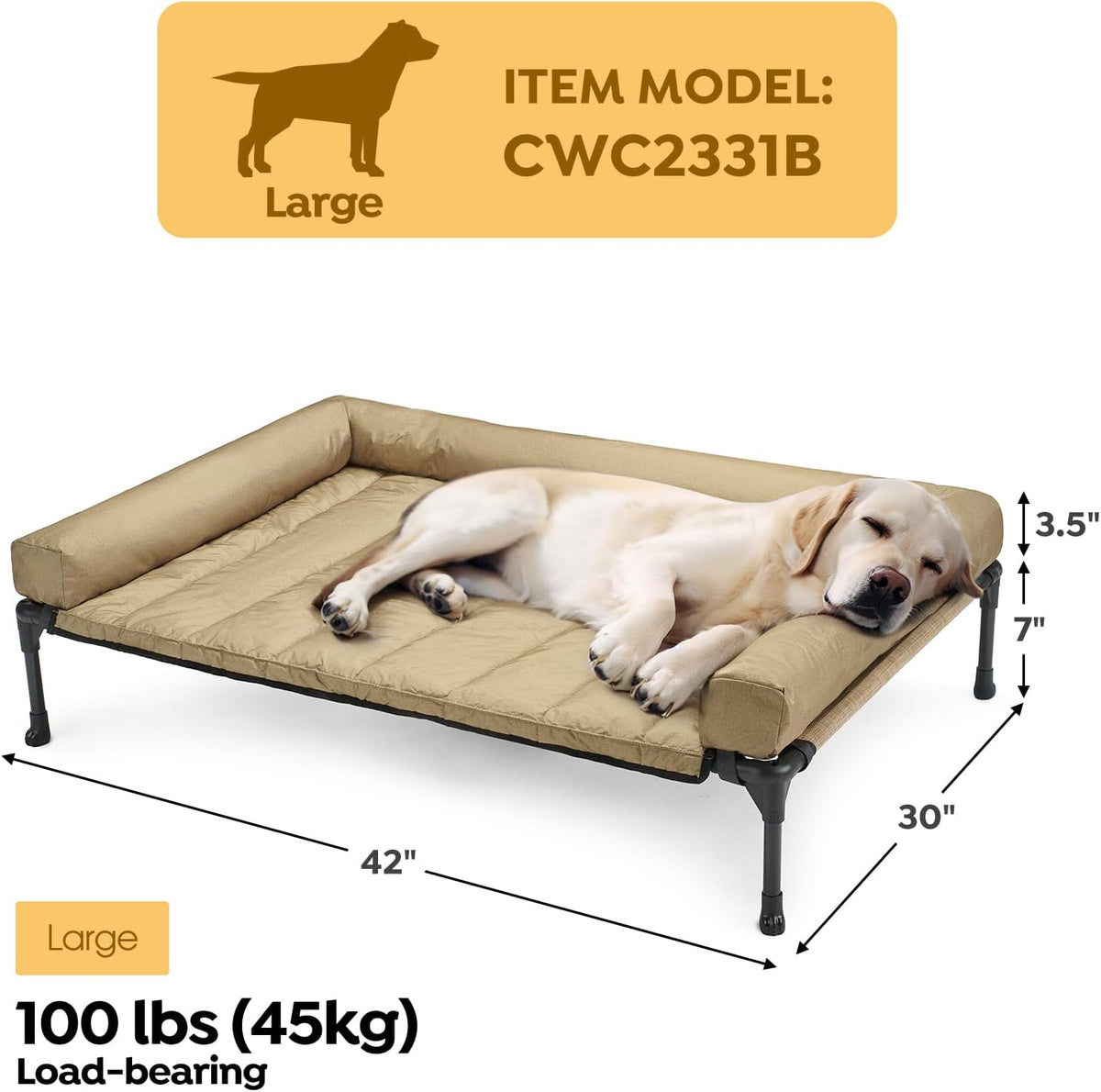 Veehoo Cooling Elevated Dog Bed Add Removable Waterproof Bolster Cushion Mat, Raised Pet Cot with