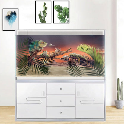 36X20IN Sun and Desert Moon Themed Reptile Habitat on Orange Durable Decorative Background