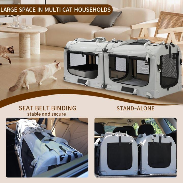 Extra Large Cat Carrier Soft Sided, Portable Small Dog Carrier for 2 Cats, 24"x16.5"x16" Car Travel