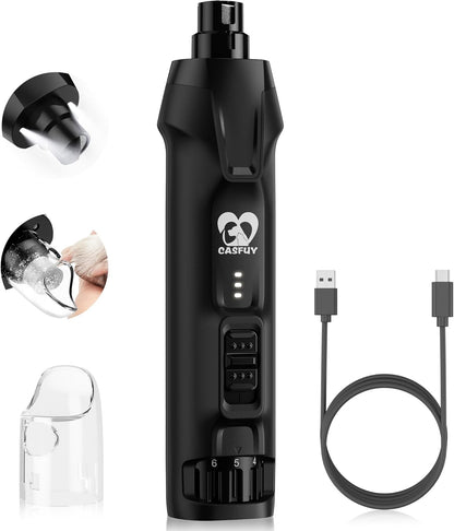 Casfuy 6-Speed Dog Nail Grinder – 50%+ Boost Power Dog Nail Trimmers Quiet with Dust Cap & 2 LED