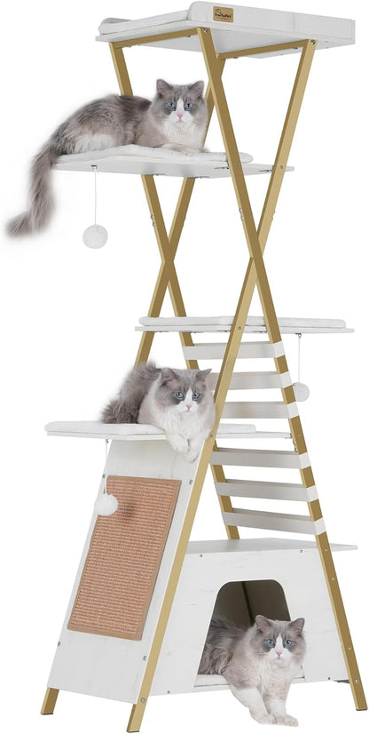 FourFurPets 72.4" Cat Tree, Modern Cat Tower for Indoor Cats, Multi-Level Cat Condo with Caves