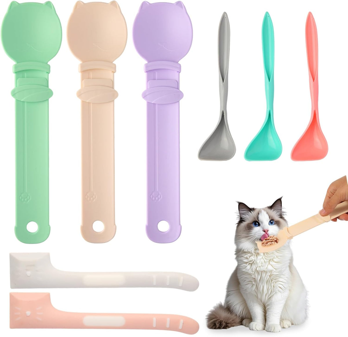 Cat Treat Dispenser Cat Treat Spoon Squeeze 8PCS Lickable Cat Holder with Cat Strip Feeder Spoon