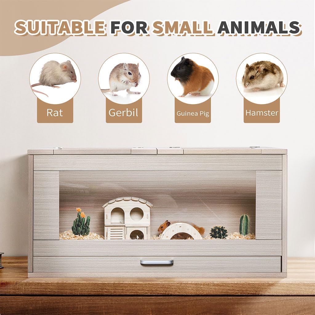 Large Hamster Cage, Wooden Hamster Cages and Habitats with Storage Cabinet and Openable Top