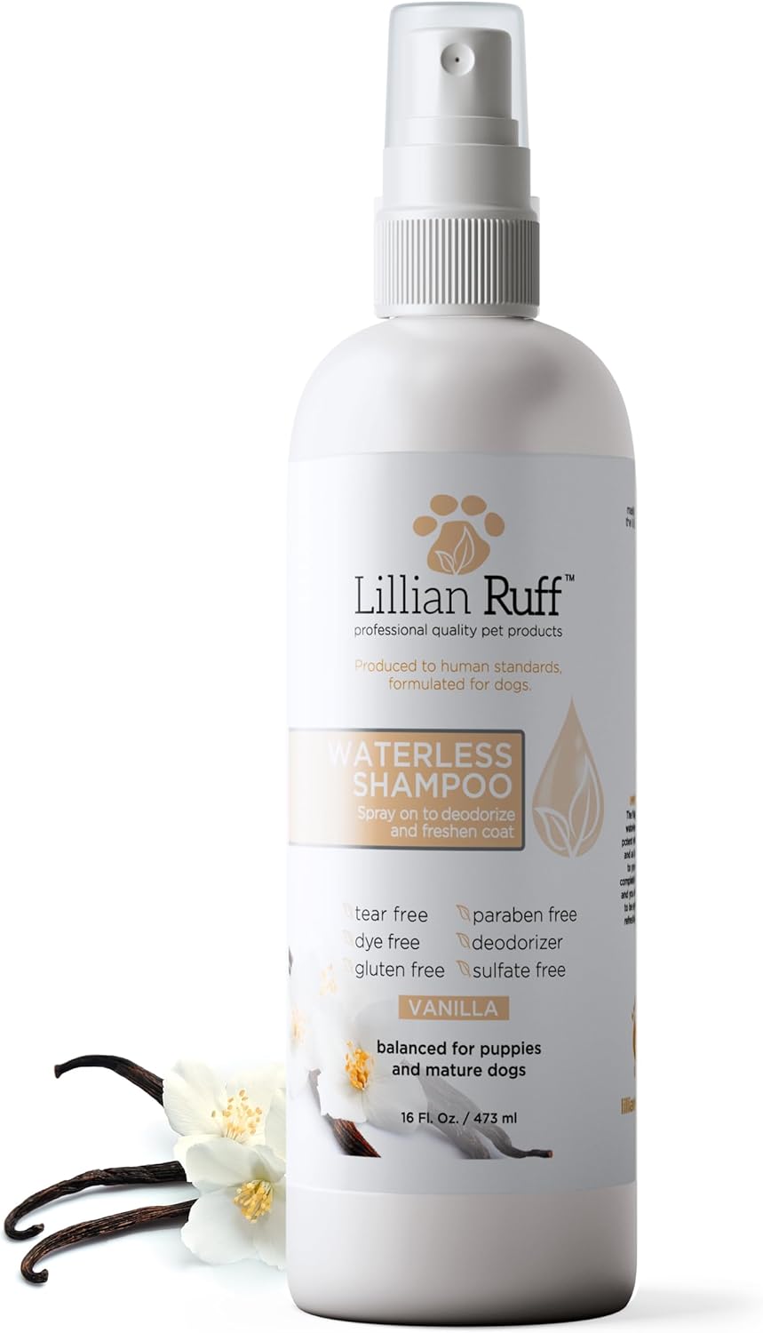 Lillian Ruff Waterless No-Rinse Dog Dry Shampoo Spray with Hydrating Essential Oils - pH-Balanced