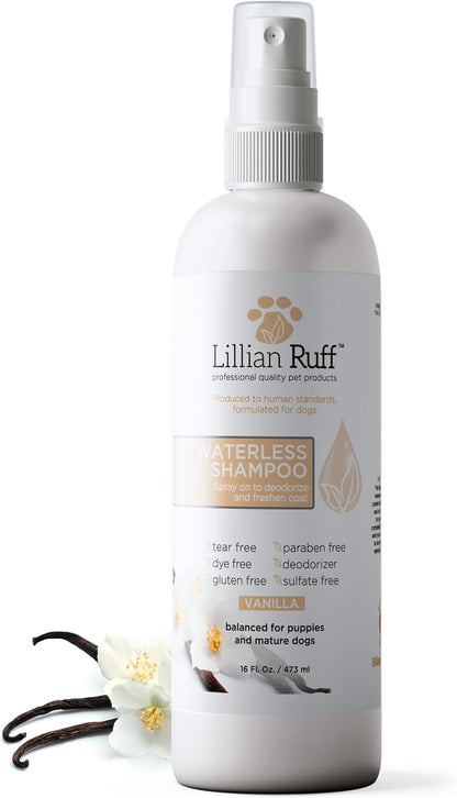 Lillian Ruff Waterless No-Rinse Dog Dry Shampoo Spray with Hydrating Essential Oils - pH-Balanced