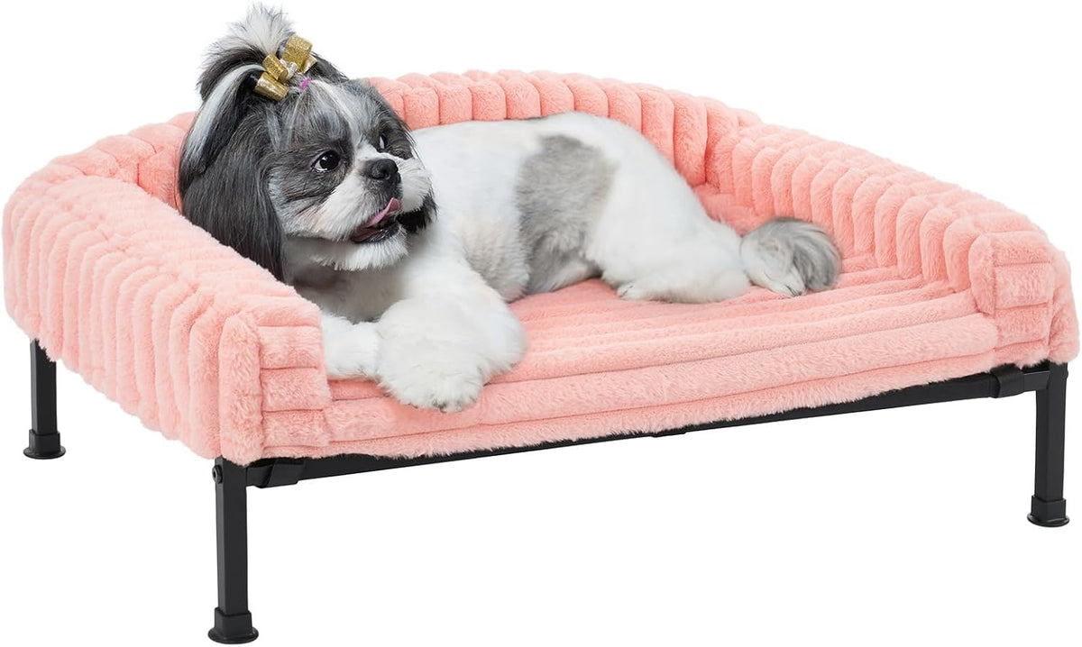 Veehoo Elevated Dog Bed with Bolster Cushion, Fluffy Plush Dog Couch Beds for Small Dogs, Cats