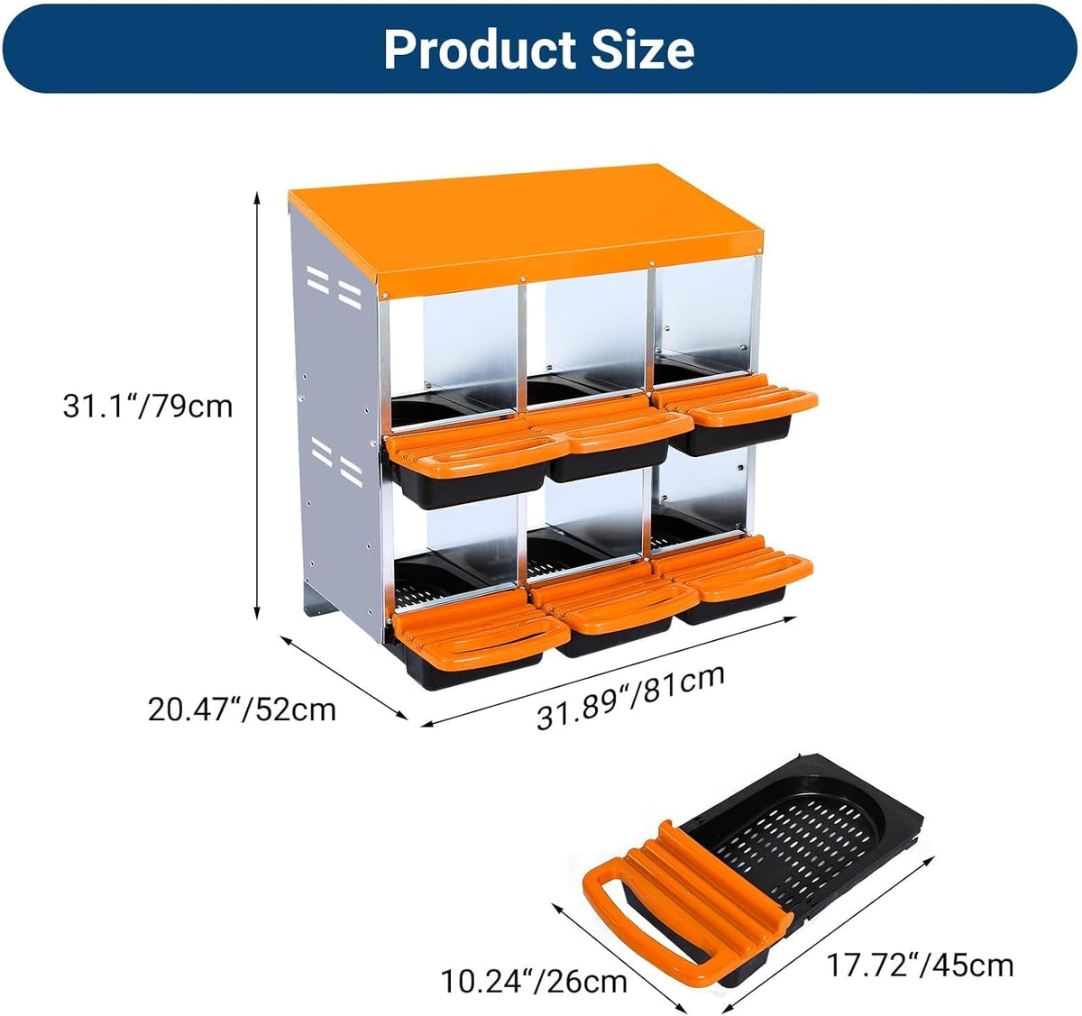 Chicken Nesting Boxes, 6 Hole Metal Chicken Laying Box with with Removable Trays and Roll Out Egg