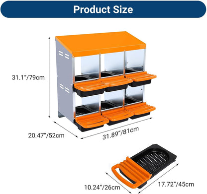 Chicken Nesting Boxes, 6 Hole Metal Chicken Laying Box with with Removable Trays and Roll Out Egg
